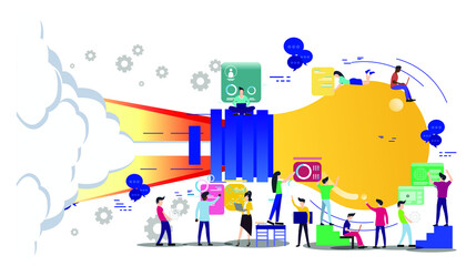 Business team Man and woman think analyze creative work  with
Light bulb ,flat design illustration Creativity modern Idea and Concept Vector 