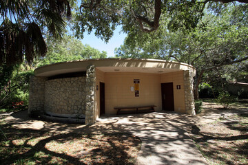Showers bathrooms and laundry facilities for tent camp sites in Fort De Soto Park, Florida.