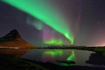 Papier Peint photo autocollant Kirkjufell Fantastic Northern Lights in Iceland, Aurora Borealis
