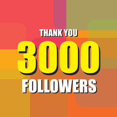 Thank you 3000 followers vector. Greeting social card thank you followers. 