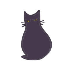 black cat with yellow eyes, graphic drawing on a white background