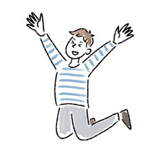 ジャンプ　喜ぶ　男の子　水彩　手描き
