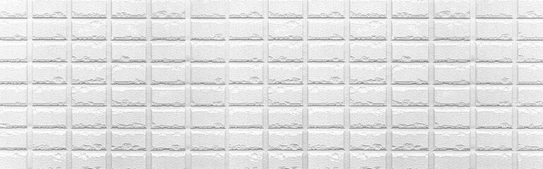 Panorama of White stone block wall seamless background and pattern texture