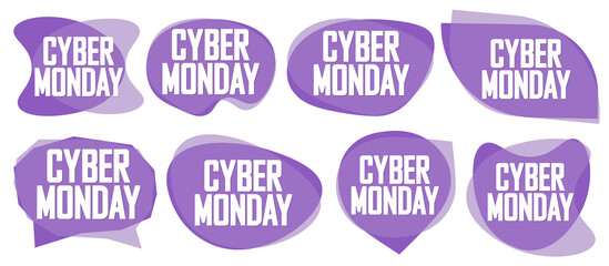 Set Cyber Monday Sales bubble banners design template, collection discount tags, app icons, vector illustration