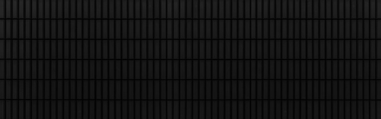 Panorama of Black stone block wall seamless background and pattern texture