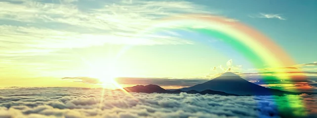 Fotobehang 富士山を取り巻く雲海と日の出の抽象的な背景 © k_yu