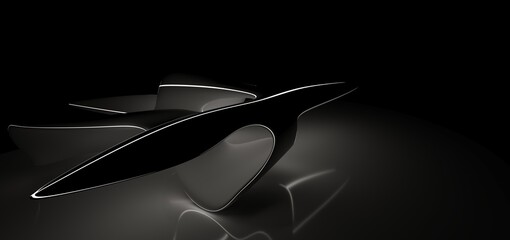 Fototapeta premium Luxury parametric abstract architectural minimalistic background. Contemporary showroom. Modern black exhibition tunnel. Empty gallery. Neon backlight. Night. Space. 3D illustration and rendering.