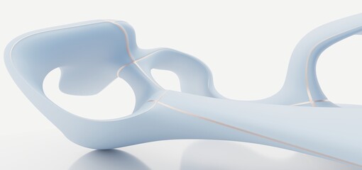 Luxury parametric abstract architectural minimalistic background. Contemporary showroom. Modern blue and gold exhibition tunnel. Empty gallery. Backlight. 3D illustration and rendering.