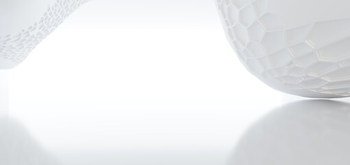 Luxury parametric abstract architectural minimalistic background. Contemporary showroom. Modern white exhibition tunnel. Empty gallery. Backlight. 3D illustration and rendering.
