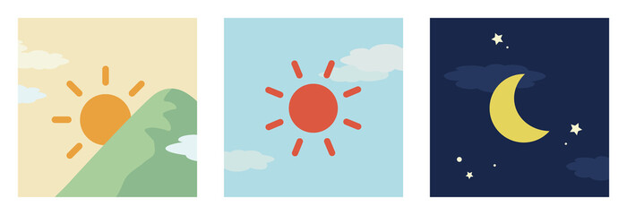 朝、昼、夜イメージ 角型アイコン 3種類セット © pp7