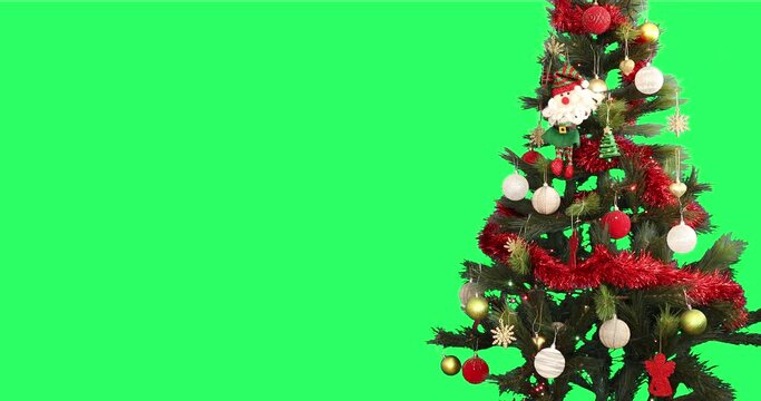 Decorated Christmas tree on green screen chroma key background
