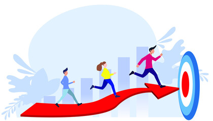 Businessman team and Lady running to target flat design creativity Modern design Idea and Concept Vector illustration 