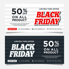 Black Friday event banners template in black and white colors with wooden wall background style