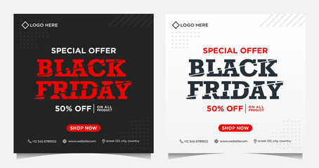 Black Friday event banners, background and social media template in black white colors