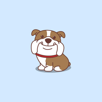 Cute english bulldog sitting cartoon icon, vector illustration