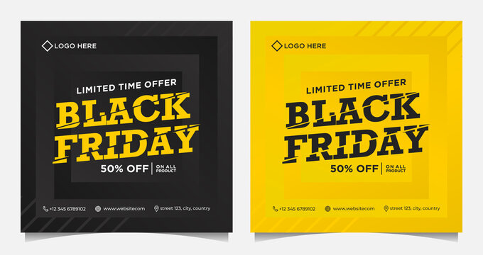 Black Friday event banners, background and social media template in a stack of black gradient color and yellow gradient