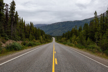 Beautiful Scenic Road, Klondike Hwy, in the Canadian Nature during Fall Season. Taken in Yukon, Canada.