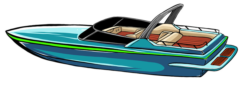 Vetor do Stock: Speed boat line drawing vector and illustration for color