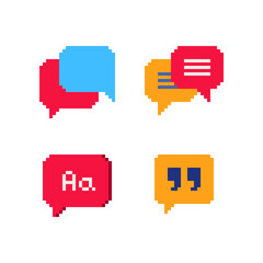 Speech bubble pixel art icons set. Like, message, dialogue, call, communication sign. Isolated vector illustration. Design for stickers, logo, app. 