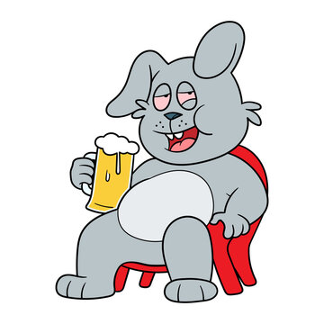Cartoon Rabbit Drinking Beer Illustration