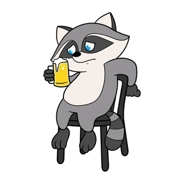 Cartoon Racoon Drinking Beer Illustration
