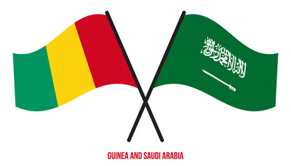 Guinea and Saudi Arabia Flags Crossed And Waving Flat Style. Official Proportion. Correct Colors.