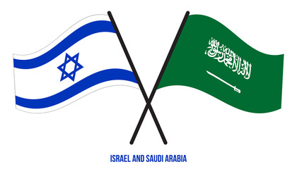 Israel and Saudi Arabia Flags Crossed And Waving Flat Style. Official Proportion. Correct Colors.