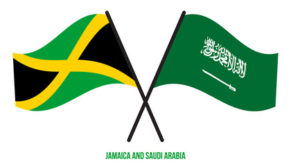 Jamaica and Saudi Arabia Flags Crossed And Waving Flat Style. Official Proportion. Correct Colors.