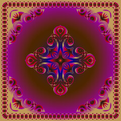 Vector ornament paisley seamless Bandana Print, silk neck scarf or kerchief square pattern design style for print on fabric.