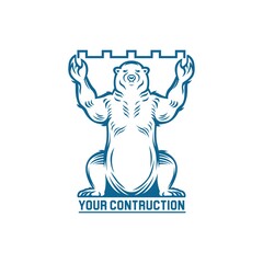 a bear shouldered the building construction. construction logo
