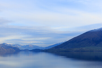 Naklejka na ściany i meble Beautiful scenic view of Lake Hawea in the south island of New Zealand.