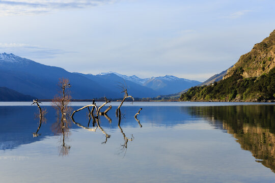 Beautiful scenic mountain view of Lake Hawea in the south island of New Zealand. © messipjs