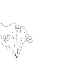 Flower background. Continuous line drawing vector illustration
