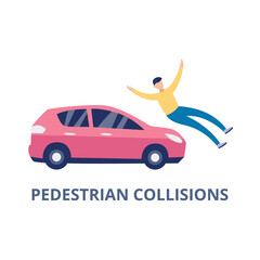 Road car accident with pedestrian collision, flat vector illustration isolated.
