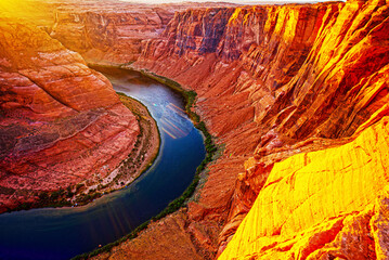 Sunset at Horseshoe bend Grand Canyon National Park. Colorado River. View point.