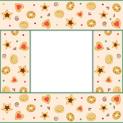 Square frame with cookie pattern, color vector illustration in flat style, clipart, design, decoration