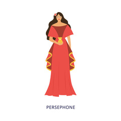 Persephone Greek or Roman goddess character, flat vector illustration isolated.