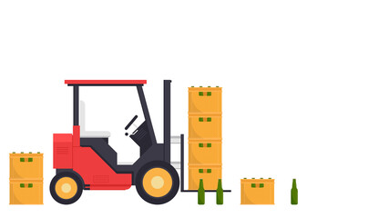 Forklift cartoon vector. free space for text. Crate vector. free space for text. wallpaper. Bottle in crate.