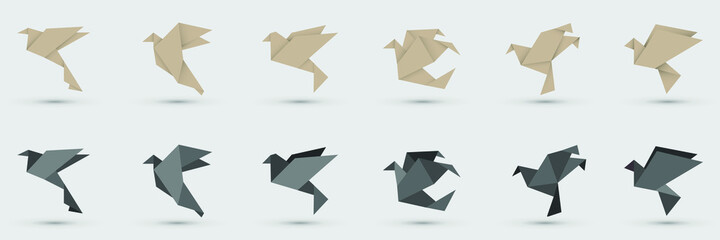 Origami vector birds. Creative illustration. Dark theme.