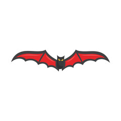 Image of flying black bat with red wings flat vector illustration isolated.