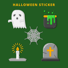 Halloween Cartoon Character Sticker. Ghost Mascot Halloween Vector Illustration. Candle Icon For Celebration