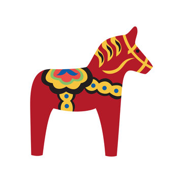 Red Swedish Dalarna horse flat vector illustration isolated on white background.