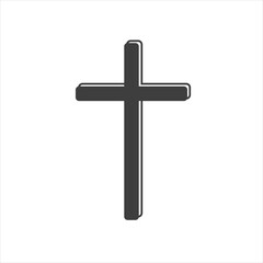 Hand drawn black grunge cross icon, simple Christian cross sign, hand-painted cross symbol created with real ink brush isolated on white background.