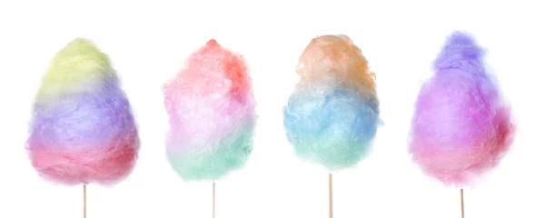 Foto auf Glas Set of tasty cotton candies on white background © Pixel-Shot