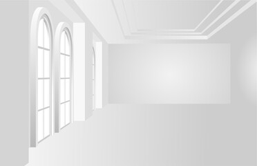 Empty white room with white door and white wall.  luxurious interior.  illustration background.