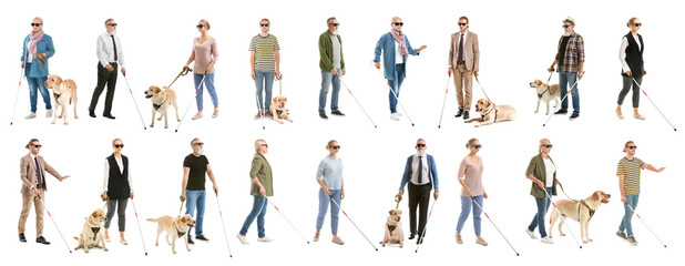 Fototapeta na wymiar Collage with blind people on white background