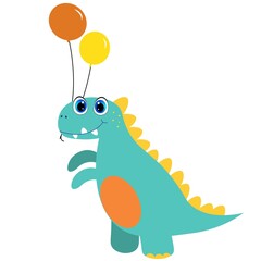 cute dinosaur with balloon, dino cartoon vector illustration