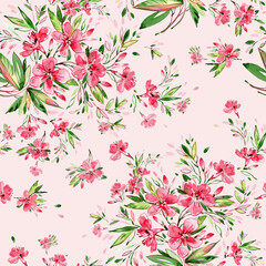 Seamless stylish pattern from sketching exotic flowers with paints and pencils