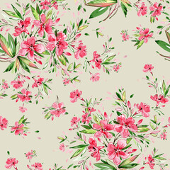 Fototapeta premium Seamless stylish pattern from sketching exotic flowers with paints and pencils