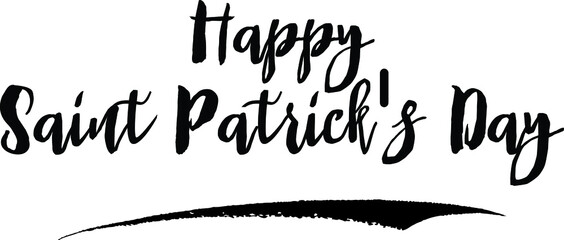 Happy Saint Patrick's Day Handwritten Typography Black Color Text On White Background